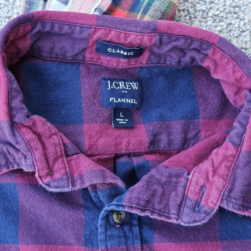 J.Crew Mercantile Classic Fit Long-Sleeve Flannel Red Plaid Shirt LOT Mens Large
